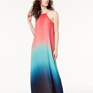 Trina Turk Ombre Plume Pleated Maxi Dress